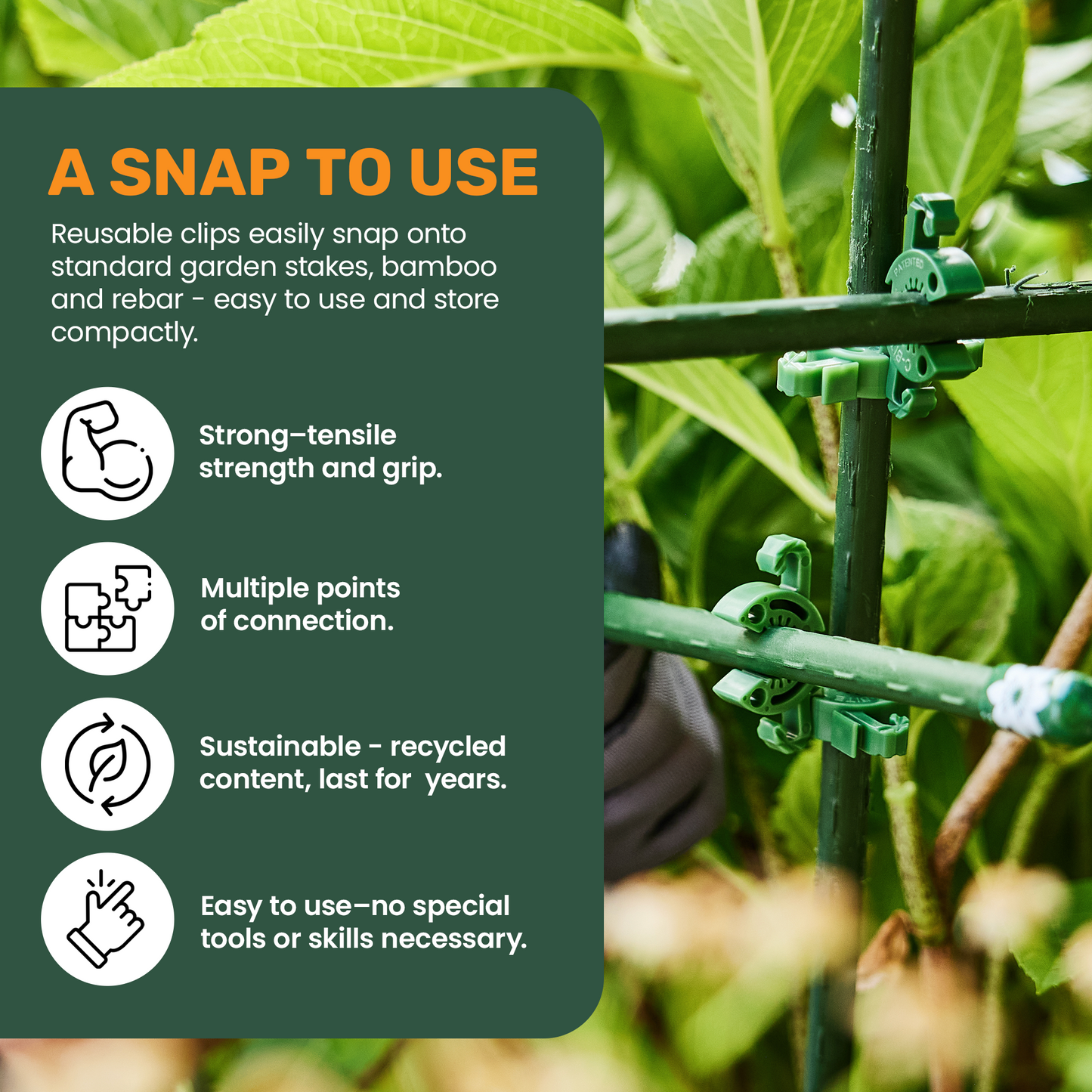 C-BITE Garden Stake Clips - Plant Support Connectors